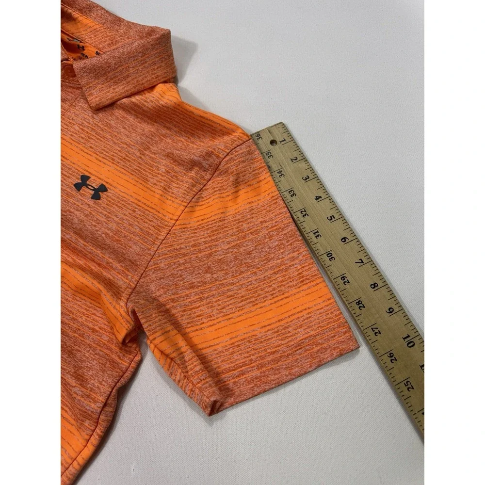 Under Armour The Playoff Polo Shirt Mens Small Orange Striped Loose Golf 1350210